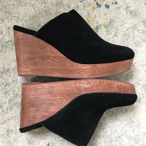 Platform clogs, black suede size 6.5